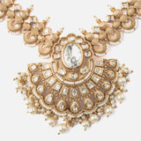 Isvaraah Gold Plated Womens Kundan Polki Short Necklace Set with Pair of Earrings