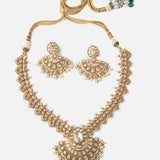 Isvaraah Gold Plated Womens Kundan Polki Short Necklace Set with Pair of Earrings