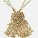 Gold Plated White Womens Pearl Long Necklace Set with Pair of Earrings