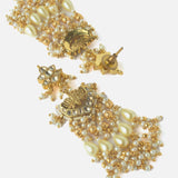 Gold Plated White Womens Pearl Long Necklace Set with Pair of Earrings