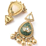Saadgi Gold Plated Green Womens Temple Choker Necklace Set with 2 Pair of Earrings