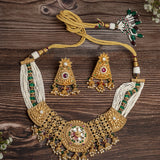 Isvaraah 2.0 Gold Plated Green Choker Necklace Set with Pair of Earrings