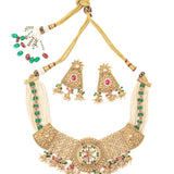 Isvaraah 2.0 Gold Plated Green Choker Necklace Set with Pair of Earrings