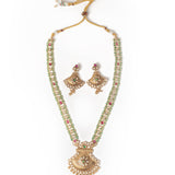 Isvaraah 2.0 Gold Plated Green Long Necklace Set with Pair of Earrings