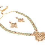 Isvaraah 2.0 Gold Plated Green Long Necklace Set with Pair of Earrings