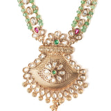 Isvaraah 2.0 Gold Plated Green Long Necklace Set with Pair of Earrings