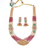 Isvaraah 2.0 Gold Plated Pink Long Necklace Set with Pair of Earrings