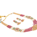 Isvaraah 2.0 Gold Plated Pink Long Necklace Set with Pair of Earrings