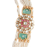 Isvaraah 2.0 Gold Plated Pink Long Necklace Set with Pair of Earrings