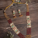 Isvaraah 2.0 Gold Plated Pink Long Necklace Set with Pair of Earrings