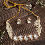 Isvaraah 2.0 Gold Plated White Choker Necklace Set with Pair of Earrings