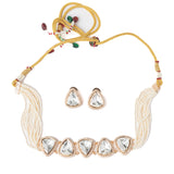 Isvaraah 2.0 Gold Plated White Choker Necklace Set with Pair of Earrings