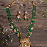 Isvaraah 2.0 Gold Plated Green Long Necklace Set with Pair of Earrings
