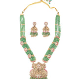 Isvaraah 2.0 Gold Plated Green Long Necklace Set with Pair of Earrings