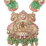 Isvaraah 2.0 Gold Plated Green Long Necklace Set with Pair of Earrings
