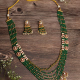 Isvaraah 2.0 Gold Plated Green Long Necklace Set with Pair of Earrings