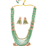 Isvaraah 2.0 Gold Plated Green Long Necklace Set with Pair of Earrings