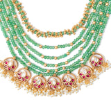 Isvaraah 2.0 Gold Plated Green Long Necklace Set with Pair of Earrings