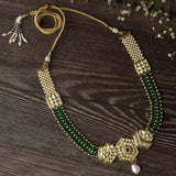 Gold Plated Green Womens Kundan Short Necklace