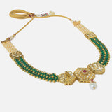 Gold Plated Green Womens Kundan Short Necklace