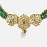 Gold Plated Green Womens Kundan Short Necklace
