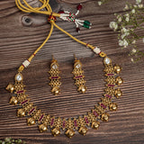 Isvaraah 2.0 Gold Plated Pink Choker Necklace Set with Pair of Earrings