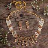 Isvaraah 2.0 Gold Plated Pink Plated Choker Necklace Set with Pair of Earrings