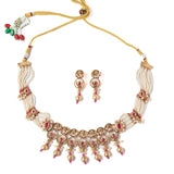Isvaraah 2.0 Gold Plated Pink Plated Choker Necklace Set with Pair of Earrings