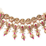 Isvaraah 2.0 Gold Plated Pink Plated Choker Necklace Set with Pair of Earrings