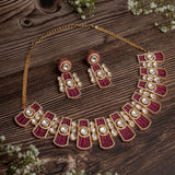 Isvaraah 2.0 Gold Plated Pink Choker Necklace Set with Pair of Earrings