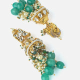 Gold Plated Green Womens Kundan Choker Necklace Set with Pair of Earrings