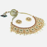 Gold Plated Red & Green Womens Kundan Choker Necklace Set with Pair of Earrings