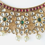 Gold Plated Red & Green Womens Kundan Choker Necklace Set with Pair of Earrings