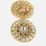 Gold Plated Red & Green Womens Kundan Choker Necklace Set with Pair of Earrings