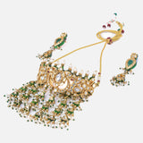 Saadgi Gold Plated Green Womens Choker Necklace Set with Pair of Earrings