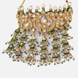 Saadgi Gold Plated Green Womens Choker Necklace Set with Pair of Earrings