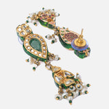 Saadgi Gold Plated Green Womens Choker Necklace Set with Pair of Earrings