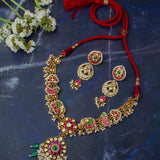 Morpankh Gold Plated Multicolored Womens Kundan Polki Short Necklace Set with Pair of Earrings