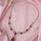 Silver Plated Red Womens Short Necklace set