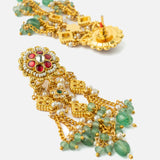 Gold Plated Green Womens Kundan Polki Necklace Set with Pair of Earrings