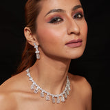 Zia Silver Plated Womens Zircon Necklace Set with Pair of earrings