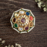 Saadgi Gold Plated Multicolored Womens Kundan, Polki Ring