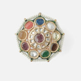Saadgi Gold Plated Multicolored Womens Kundan, Polki Ring
