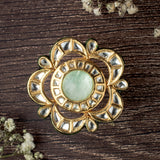 Saadgi Gold Plated Green Womens Kundan, Polki Ring