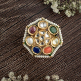 Saadgi Gold Plated Multicolored Womens Kundan, Polki Ring