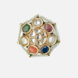 Saadgi Gold Plated Multicolored Womens Kundan, Polki Ring