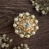 Saadgi Gold Plated Green Womens Kundan, Polki Ring
