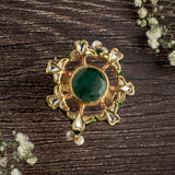 Saadgi Gold Plated Green Womens Kundan Ring