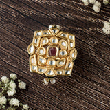 Saadgi Gold Plated Maroon Womens Kundan Ring