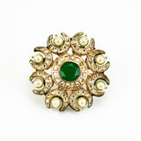Saadgi Gold Plated Green Kundan, Polki Womens Ring